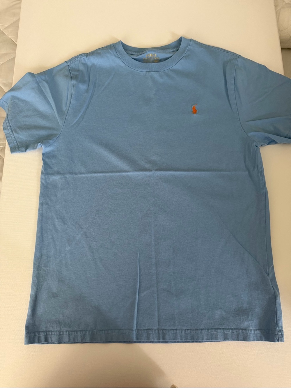 Kids Light Blue Polo Ralph Lauren Classic Crew Neck Tee with Orange Pony